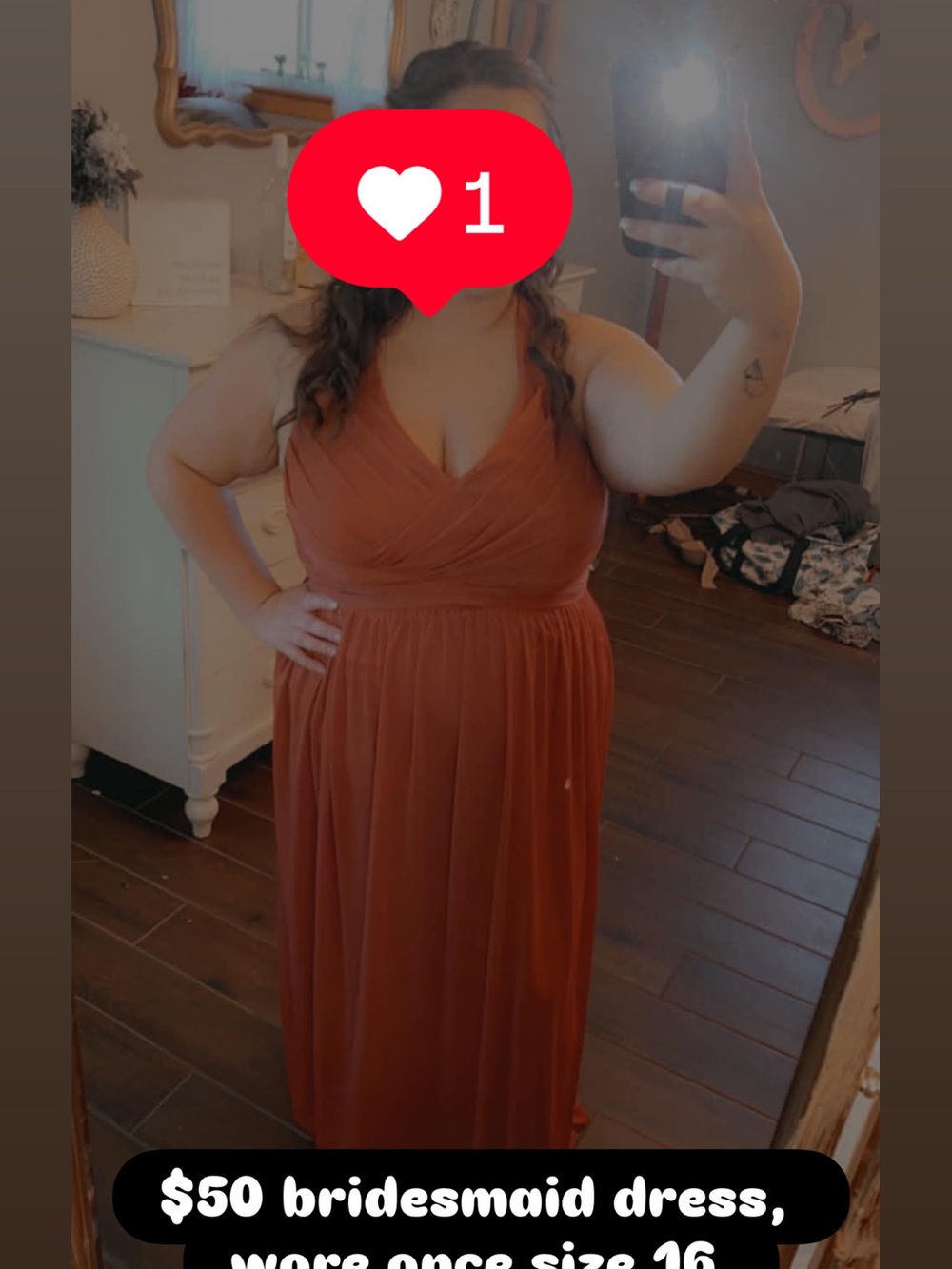 David's Bridal Rust Orange V-Neck Bridesmaid Gown